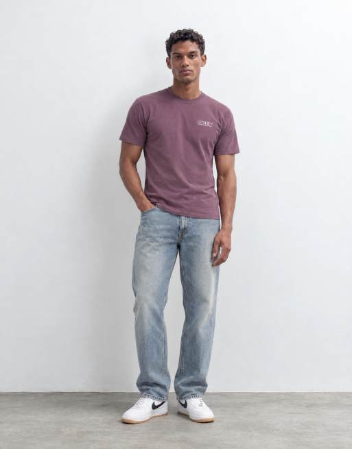 Obey bold outline logo back graphic t-shirt in plum purple, 9 of 10
