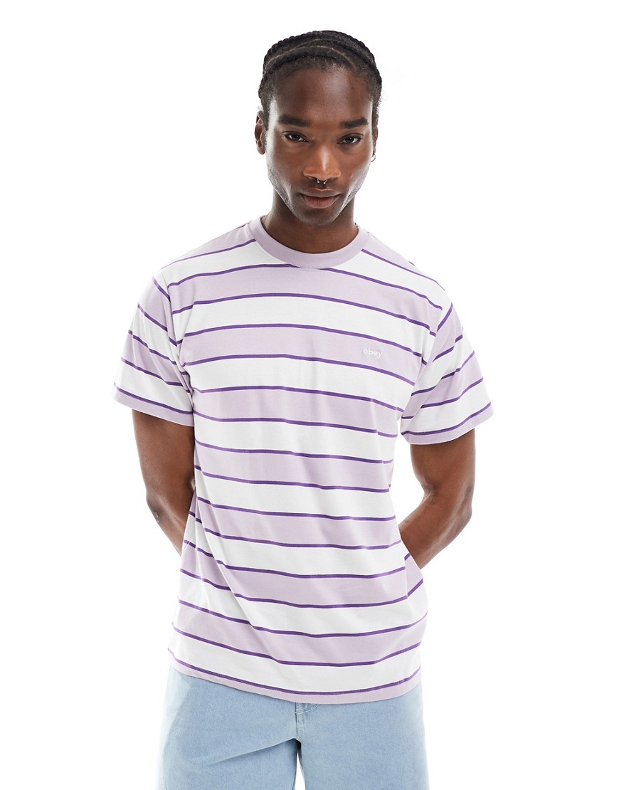 Obey bold stripe t-shirt in lilac-Purple