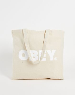 Obey bold tote bag in off white