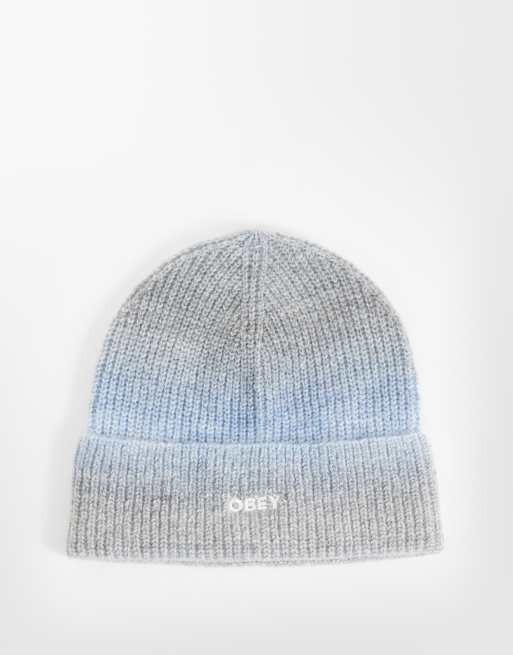 Obey bonnet côtelé en maille à rayures dégradées bleu multicolore, 1 de 3