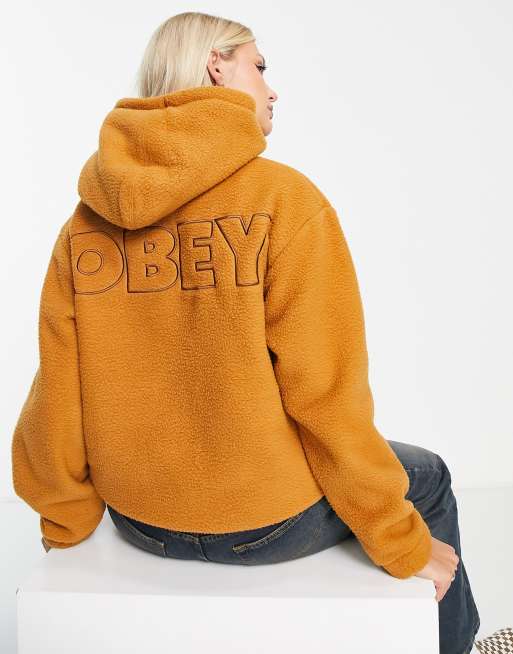Obey borg fleece hoodie in brown sugar