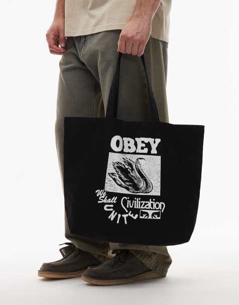 Obey - Borsa shopping nera con stampa Civilisation - view 1