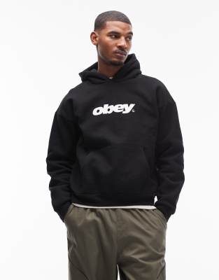 Obey Obey bounce heavyweight oversized pullover hoodie in black