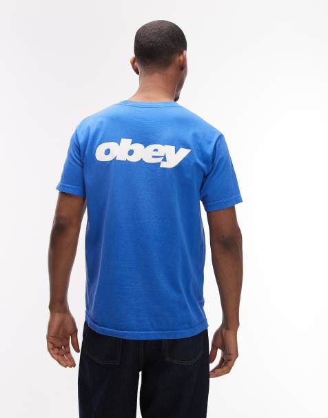 Obey bounce logo t-shirt with back print in blue