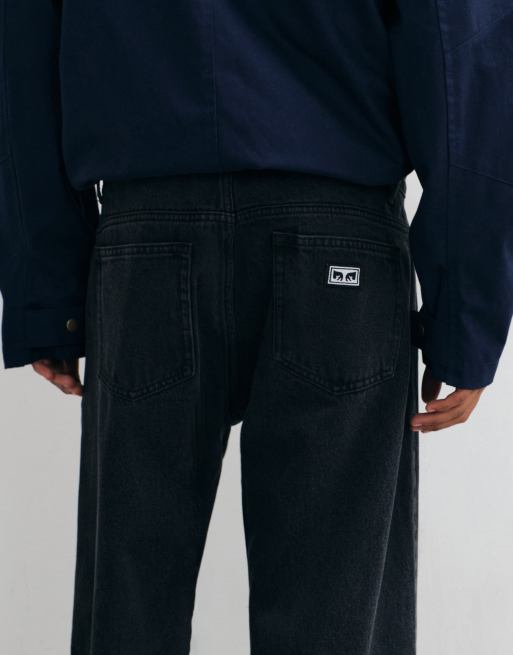 Obey boxcar straight fit denim jeans in faded black, 4 of 5