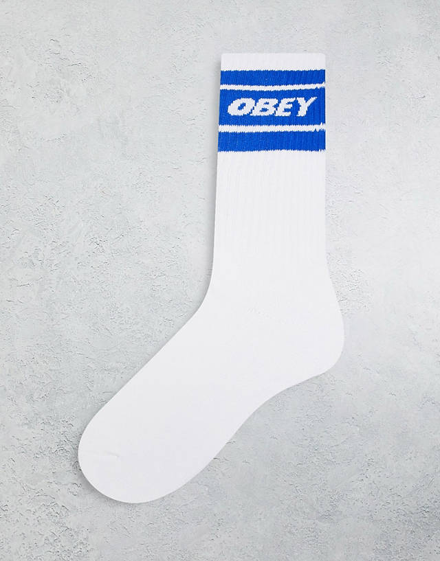 Obey - branded sock in white and blue