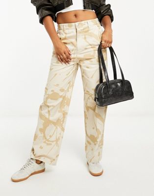 Obey brighton printed carpenter trousers in beige