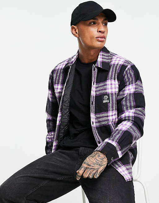Obey bryson check shacket in black