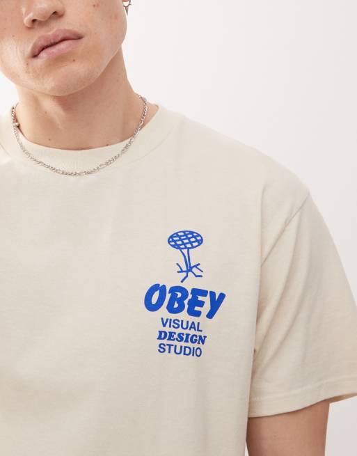 Obey building strong minds graphic logo t-shirt in cream | ASOS