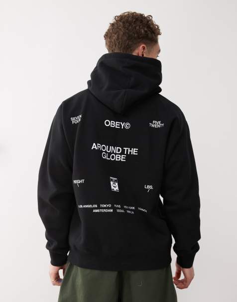 Obey business graphic hoodie with back print in black - view 1