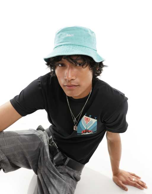 Obey - Cappello da pescatore color blu acqua con tintura a pigmenti