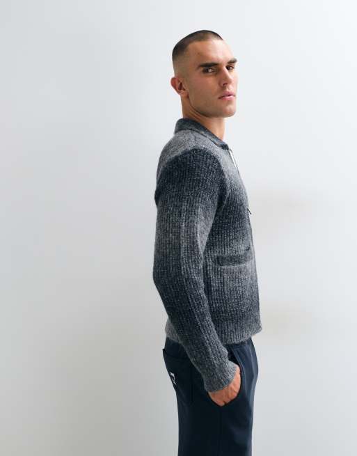 Obey cardigan met rits en gradientstrepen in antracietgrijs multi, 5 van 5