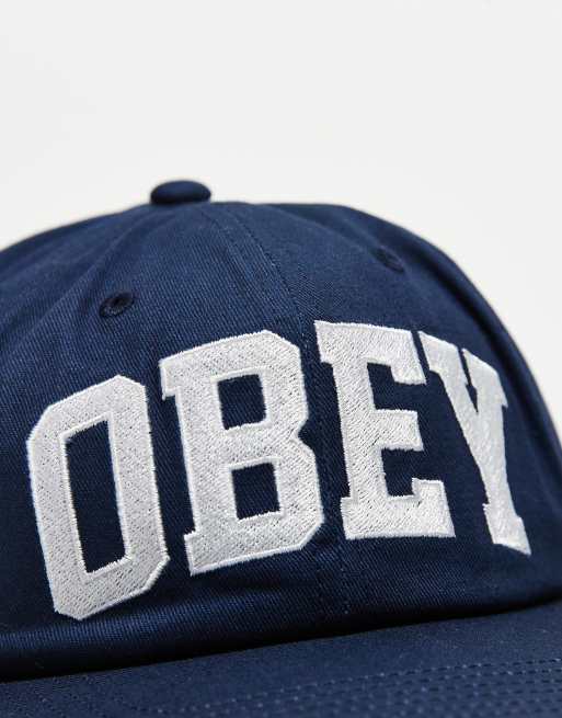 Obey - Casquette à 6 empiècements avec logo style universitaire et bride arrière - Bleu marine, 2 de 3