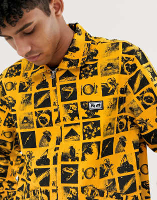 Obey Chaos trucker jacket with all over print in yellow ASOS