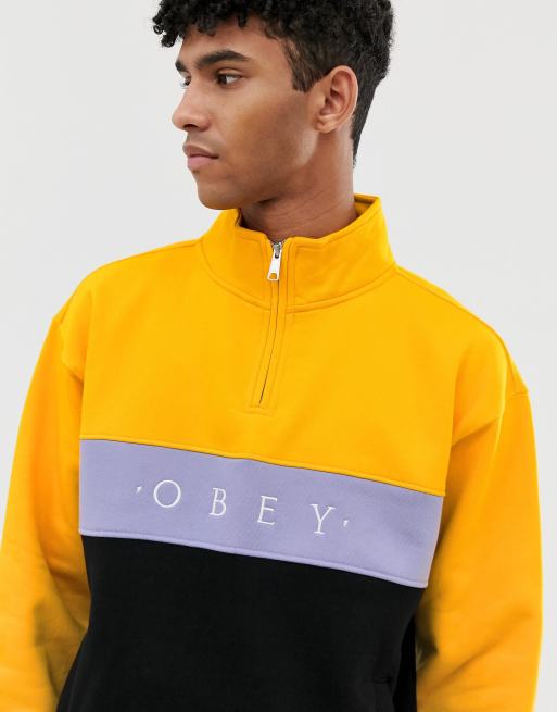 Obey Chelsea Fairtrade cotton half zip panel sweatshirt in yellow