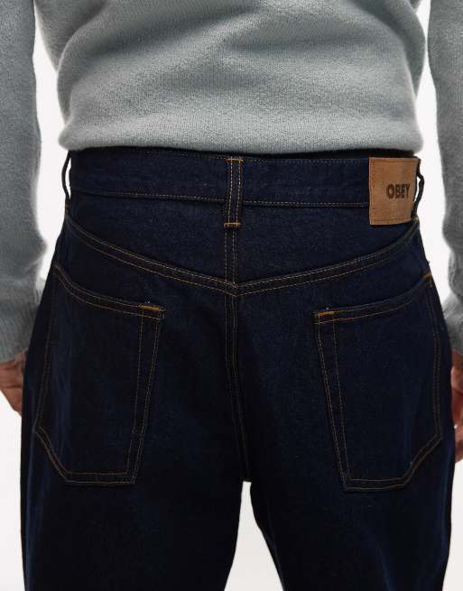 Obey classic baggy denim jeans in dark indigo wash, 5 of 5