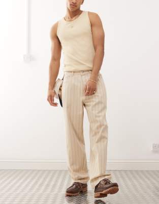 Obey Obey classic baggy stripe jeans in beige-Neutral
