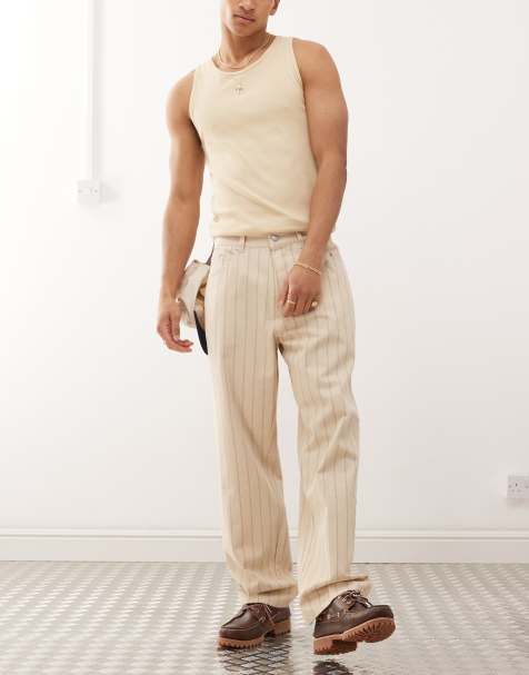Obey classic baggy stripe jeans in beige - view 1