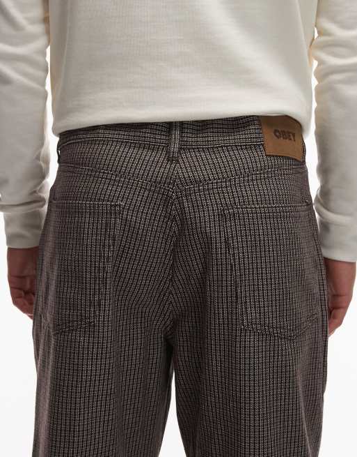 Obey – Classic – Bruna, baggy jeans med rutigt filtmönster, 4 av 5