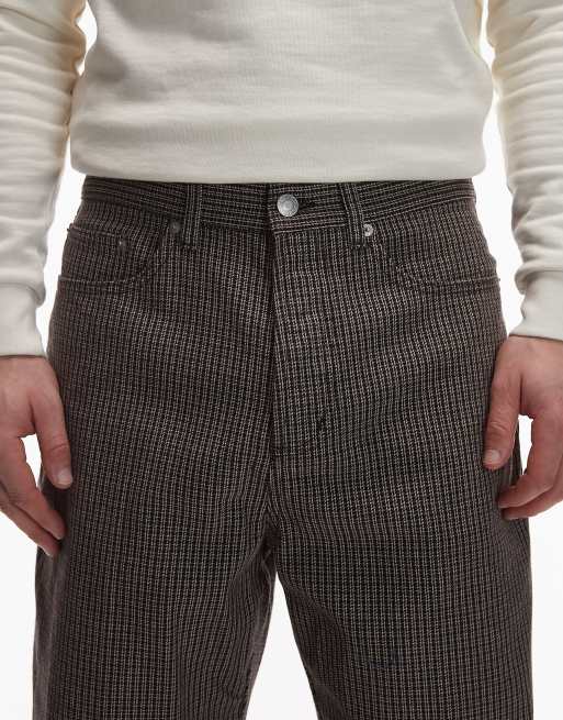 Obey – Classic – Bruna, baggy jeans med rutigt filtmönster, 5 av 5