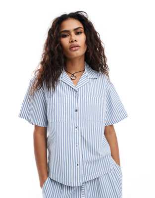 Obey Obey co-ord cotton stripe shirt in blue