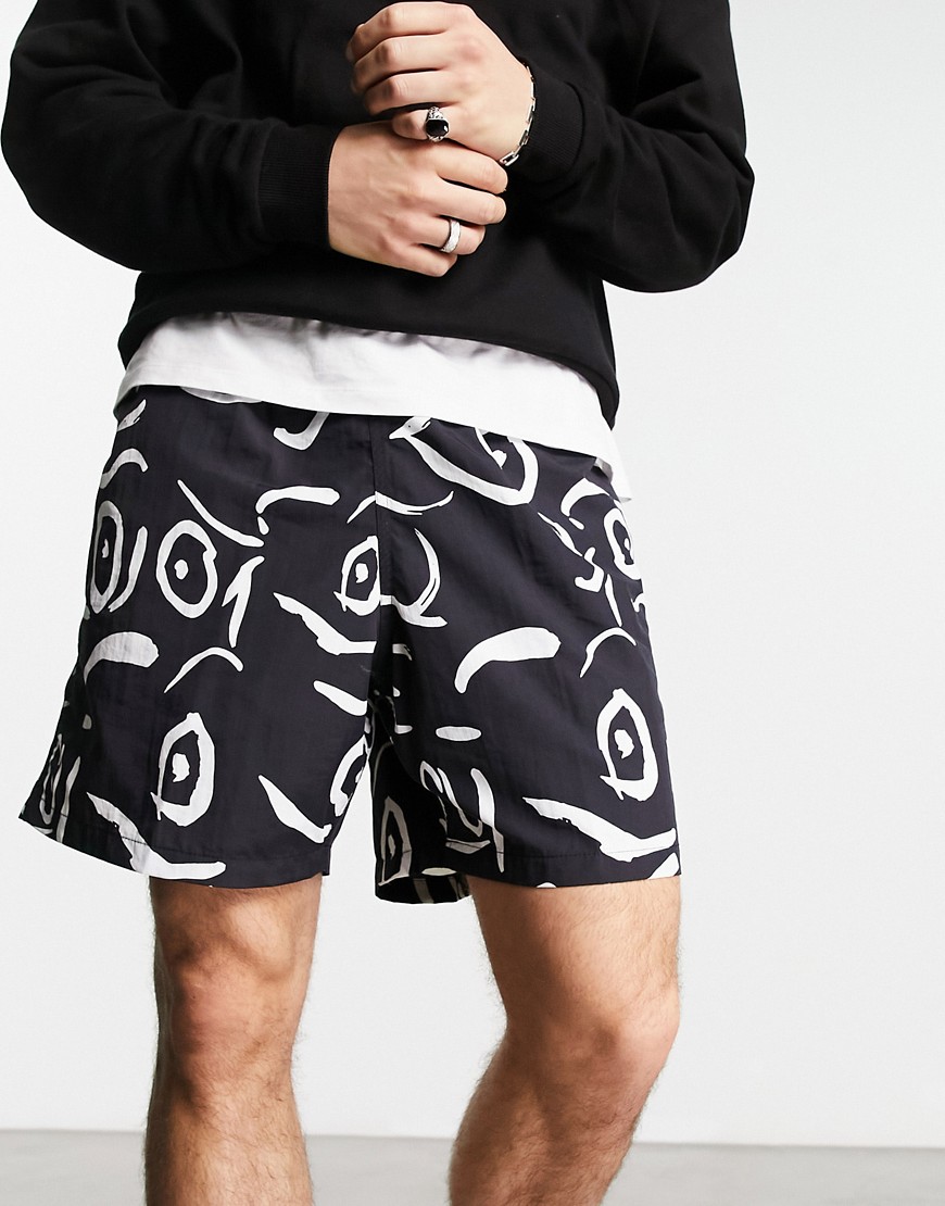 Obey co-ord easy scribbles shorts in black and white