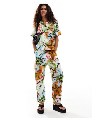 Obey co-ord print wide leg trousers in mutli-Multi