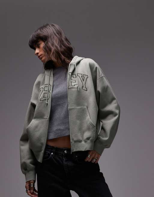 Obey - Collegestijl hoodie met rits in lichtgrijs