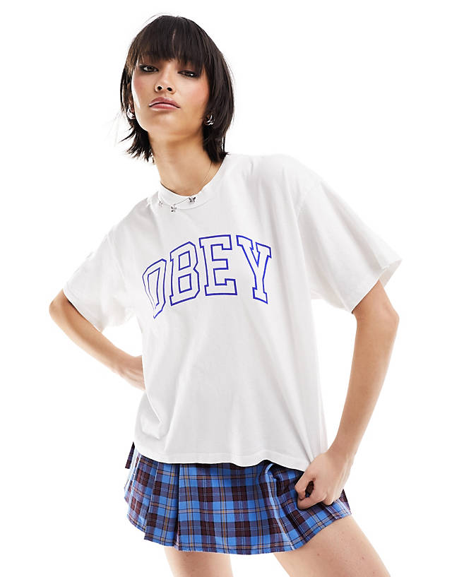 Obey - collegiate boxy t-shirt in white