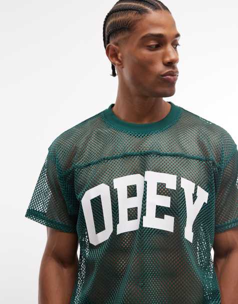 Obey collegiate practive mesh jersey top in green