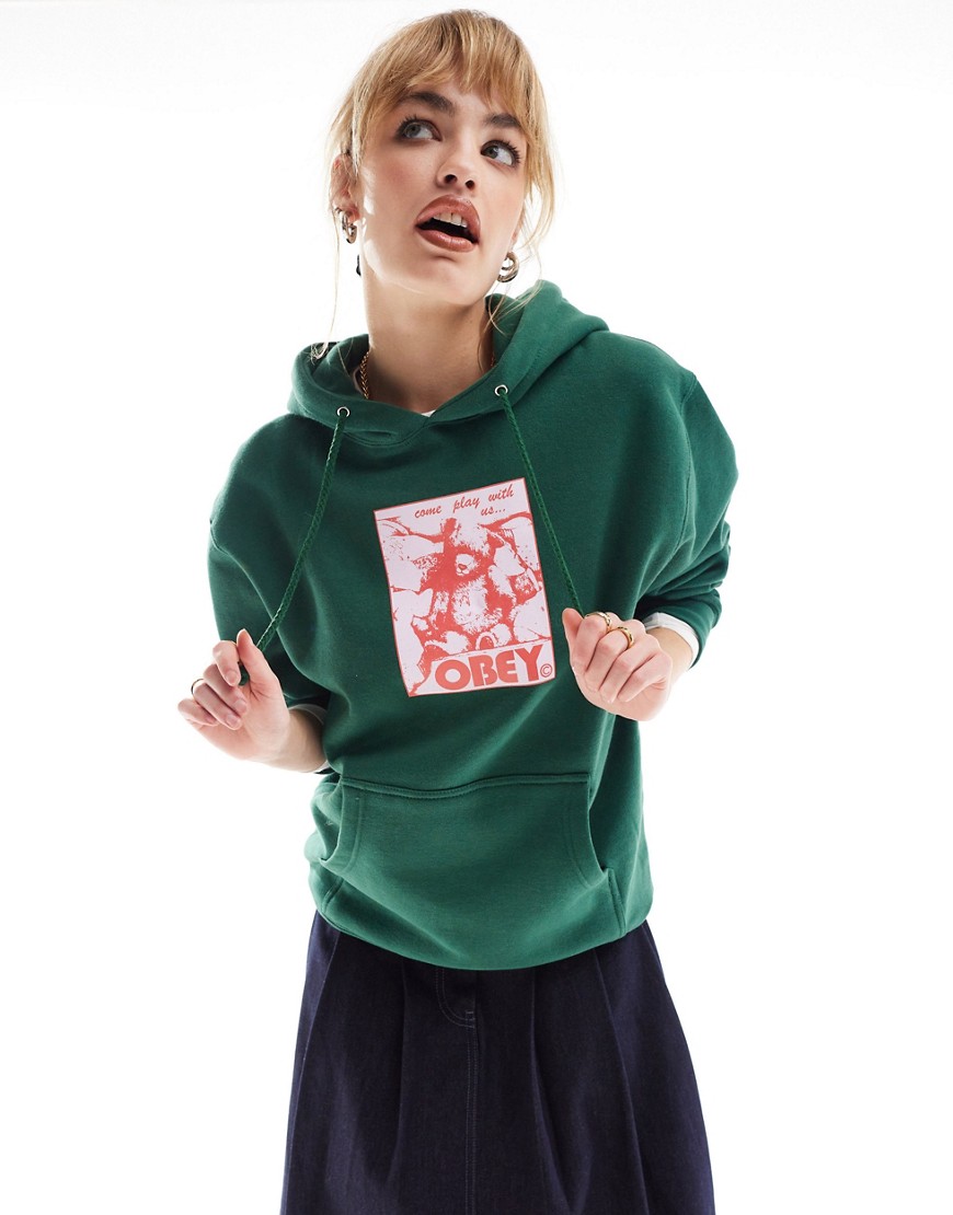 Obey come play with us hoodie in green