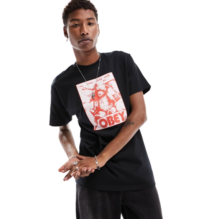 Obey come play with us t shirt in black ASOS