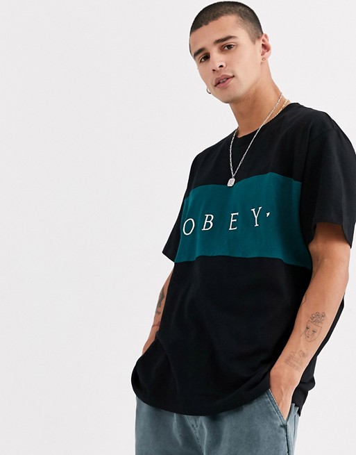 Obey Conrad t-shirt with chest panel in black