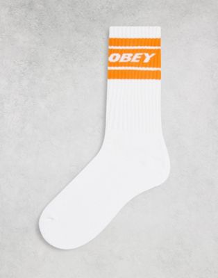 Obey cooper 2 socks in white with orange bands
