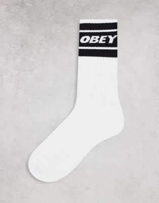 Obey cooper II socks in white with black band