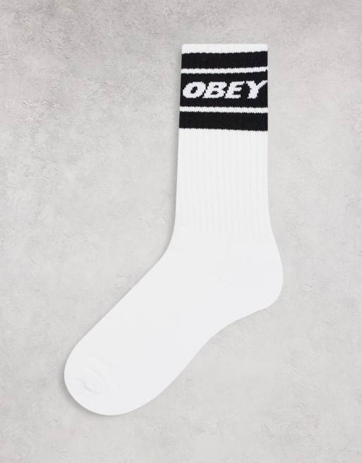 Obey Cooper II socks in white with black band