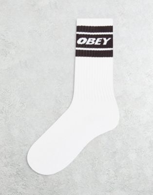 Obey cooper II socks in white with brown banding