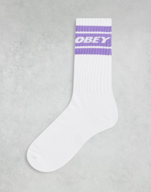 Obey cooper II socks in white with purple banding
