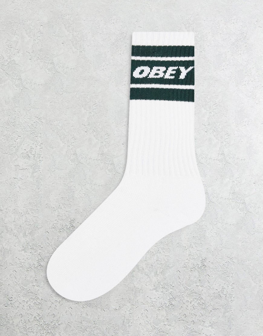 obey - cooper ii - vita strumpor med gröna ränder-vit/a