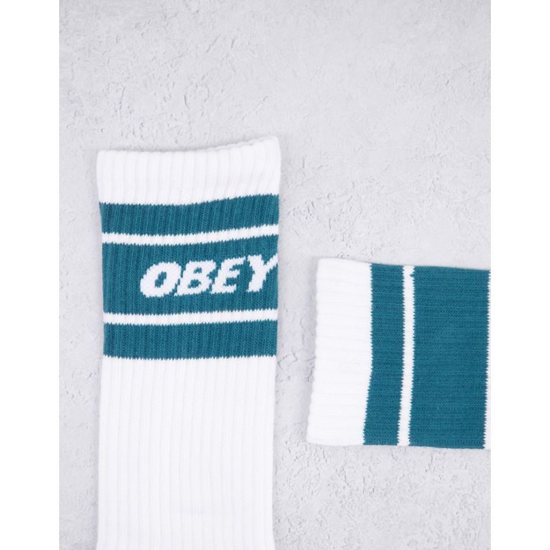 Obey – Cooper II – Weiße Socken mit Markendesign in Blau