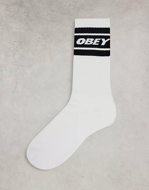 Obey cooper socks in white with black stripe