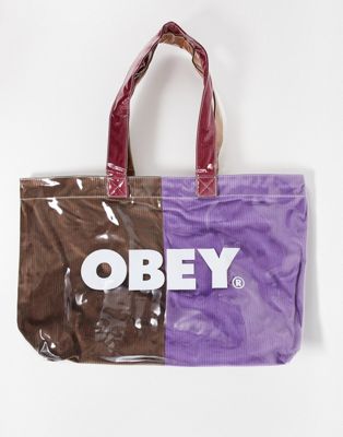 Obey cord see through tote bag in multi