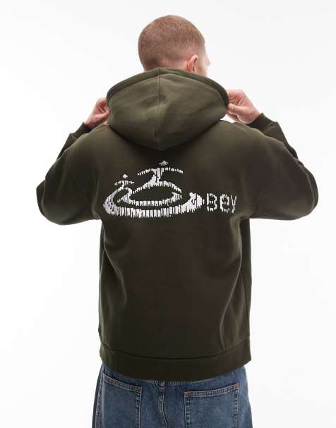 Obey Corp heavyweight oversized pullover hoodie in khaki - view 1