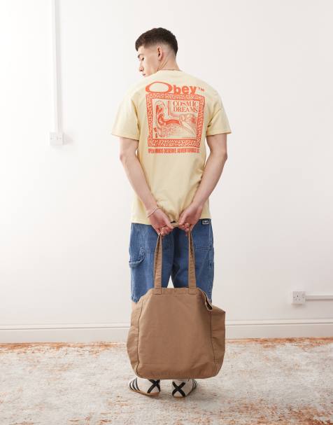 Obey cosmic dreams graphic logo t-shirt with back print in pale yellow - view 1