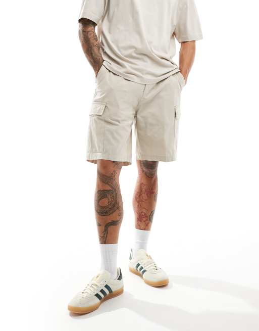 Obey cotton ripstop classic cargo shorts in off white