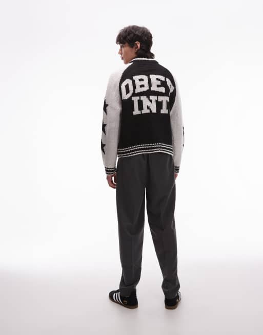 Obey – Cowichan – Svart och vit, stickad jacka med logga baktill, 2 av 5