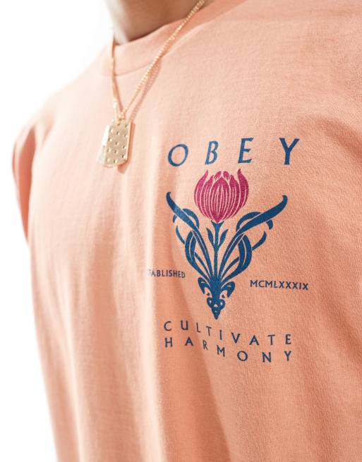 Obey cultivate harmony graphic t-shirt in orange, 4 of 4