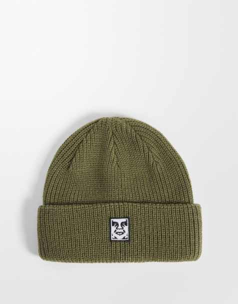 OBEY czapka beanie z prążkowanej dzianiny z naszywką na mankiecie w ciemnej zieleni - view 1