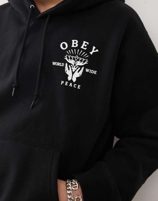  Obey – Czarna bluza z grafiką z rękami i lotosem , 4 z 4