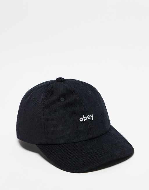 Obey – Czarna sztruksowa dziewięciopanelowa czapka z daszkiem z logo 